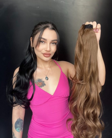 70 cm Bağlamalı Kabarık Dalgalı At Kuyruğu - Açık Kahve