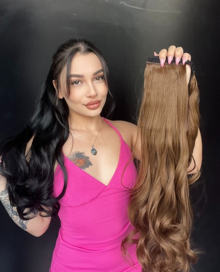 70 cm Bağlamalı Kabarık Dalgalı At Kuyruğu - Açık Kahve