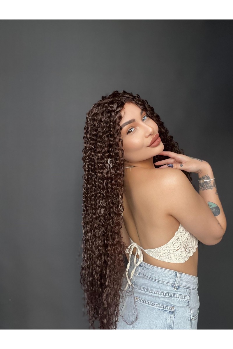 Afro Dalga görünümlü Tül peruk ekstra uzun