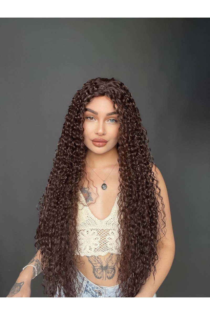 Afro Dalga görünümlü Tül peruk ekstra uzun
