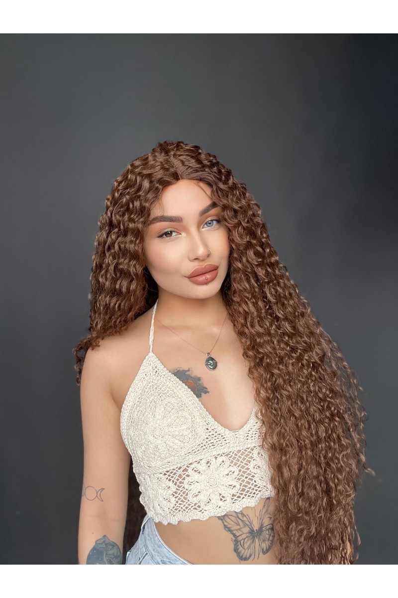 Afro Dalga görünümlü Tül peruk ekstra uzun