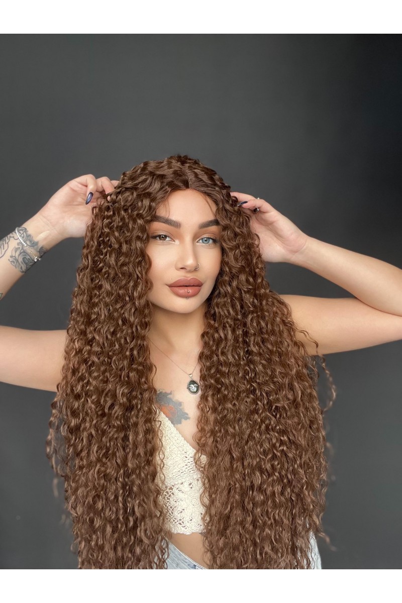 Afro Dalga görünümlü Tül peruk ekstra uzun