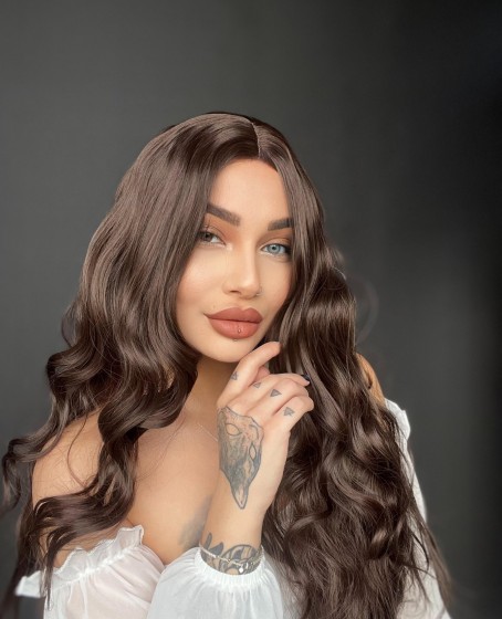 Harika Kumral Kahverengi Dalgalı Tül peruk