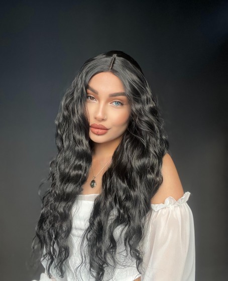 Doğal Dalgalı Tül Peruk Efsane su dalgalı medikal özel seri SİYAH