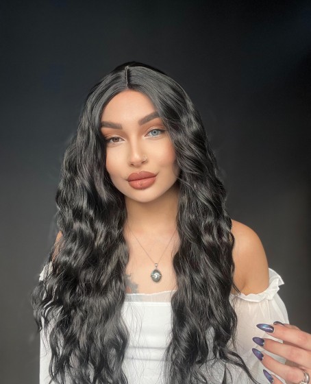 Doğal Dalgalı Tül Peruk Efsane su dalgalı medikal özel seri SİYAH