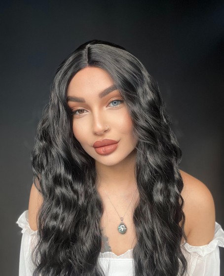 Doğal Dalgalı Tül Peruk Efsane su dalgalı medikal özel seri SİYAH
