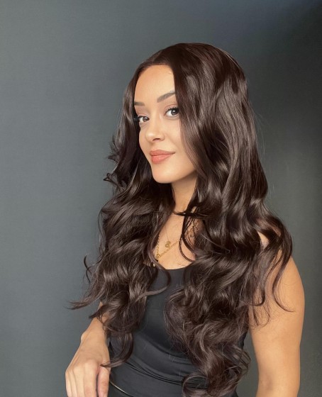 Geniş Dalgalı Gerçek Saç dokusunda Fiber sentetik Tül peruk syt08032