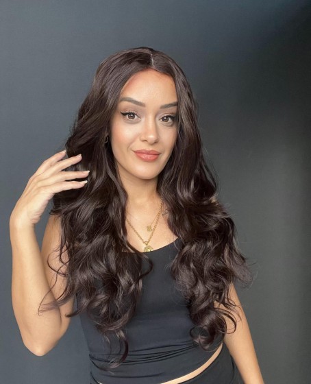 Geniş Dalgalı Gerçek Saç dokusunda Fiber sentetik Tül peruk syt08032