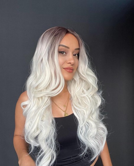 Geniş Dalgalı Gerçek Saç dokusunda Fiber sentetik Tül peruk syt08032