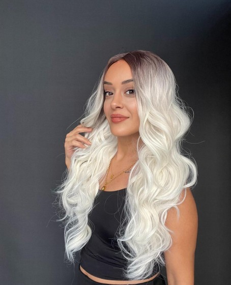 Geniş Dalgalı Gerçek Saç dokusunda Fiber sentetik Tül peruk syt08032