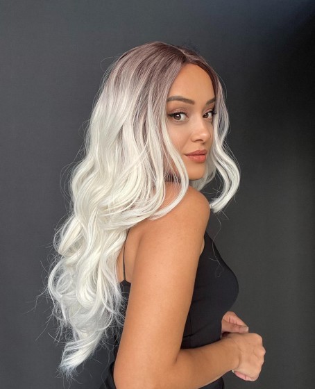 Geniş Dalgalı Gerçek Saç dokusunda Fiber sentetik Tül peruk syt08032