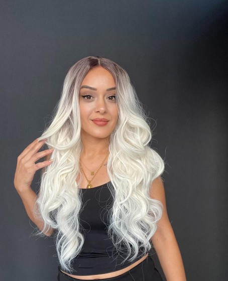 Geniş Dalgalı Gerçek Saç dokusunda Fiber sentetik Tül peruk syt08032