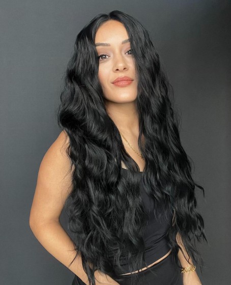 Uzun Dalgalı Gerçek Saç dokusunda Fiber sentetik Tül peruk syt08032