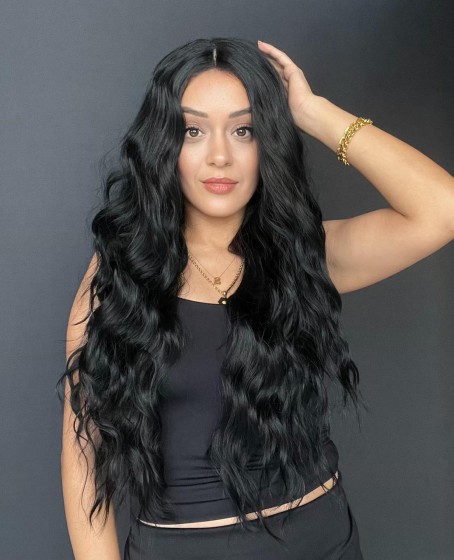 Uzun Dalgalı Gerçek Saç dokusunda Fiber sentetik Tül peruk syt08032