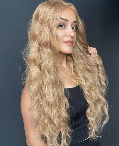 Uzun Dalgalı Gerçek Saç dokusunda Fiber sentetik Tül peruk syt08032