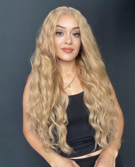 Uzun Dalgalı Gerçek Saç dokusunda Fiber sentetik Tül peruk syt08032