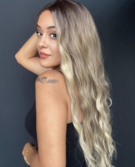 Uzun Dalgalı Gerçek Saç dokusunda Fiber sentetik Tül peruk syt08032