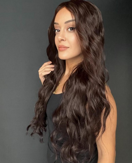 Uzun Dalgalı Gerçek Saç dokusunda Fiber sentetik Tül peruk syt08032