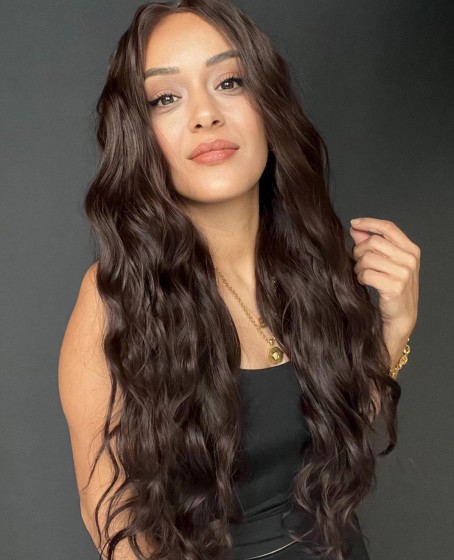 Uzun Dalgalı Gerçek Saç dokusunda Fiber sentetik Tül peruk syt08032