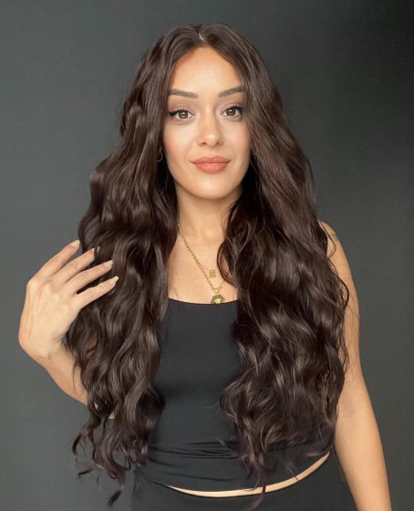 Uzun Dalgalı Gerçek Saç dokusunda Fiber sentetik Tül peruk syt08032