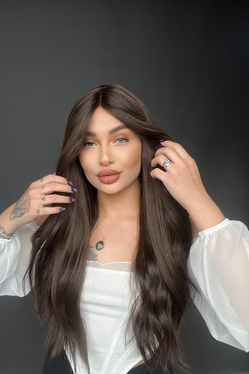 Kahverengi Kumral Doğal Dalgalı Tül peruk bl11003