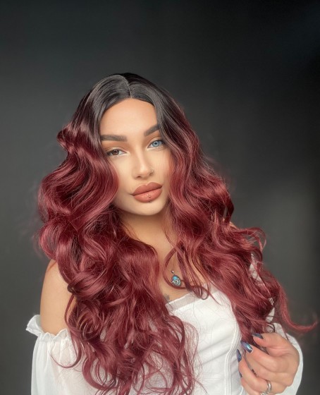 Siyah Kızıl ombreli dalgalı tül peruk Suzan peruk