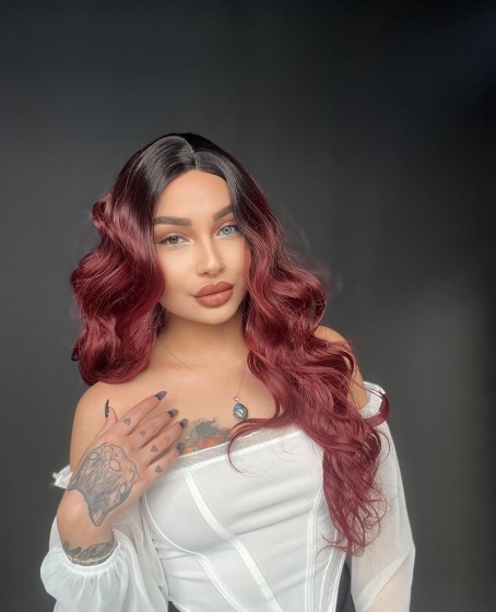 Siyah Kızıl ombreli dalgalı tül peruk Suzan peruk