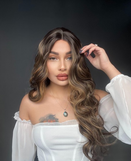 Kumral Balköpüğü ışıltılı tül peruk