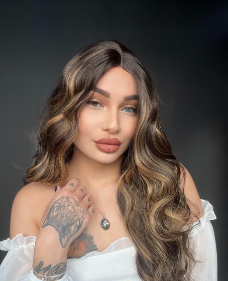 Kumral Balköpüğü ışıltılı tül peruk