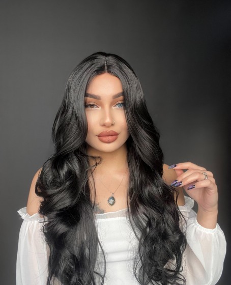 Siyah Dalgalı Uzun Tül peruk