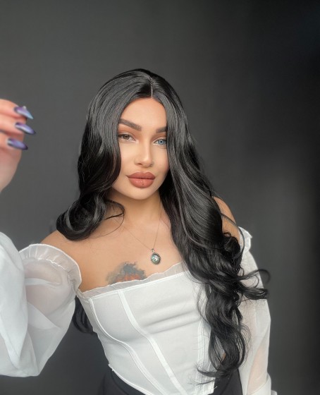 Siyah Dalgalı Uzun Tül peruk