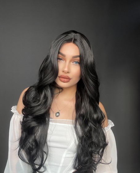 Siyah Dalgalı Uzun Tül peruk