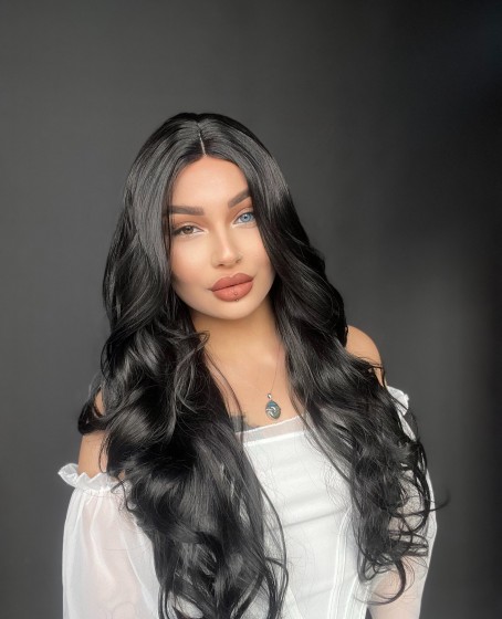 Siyah Dalgalı Uzun Tül peruk