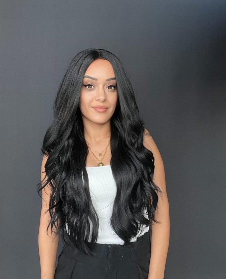 Dalgalı Sİyah Tül peruk uzun