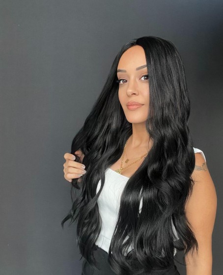 Dalgalı Sİyah Tül peruk uzun