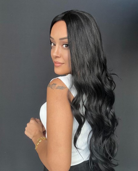 Dalgalı Sİyah Tül peruk uzun