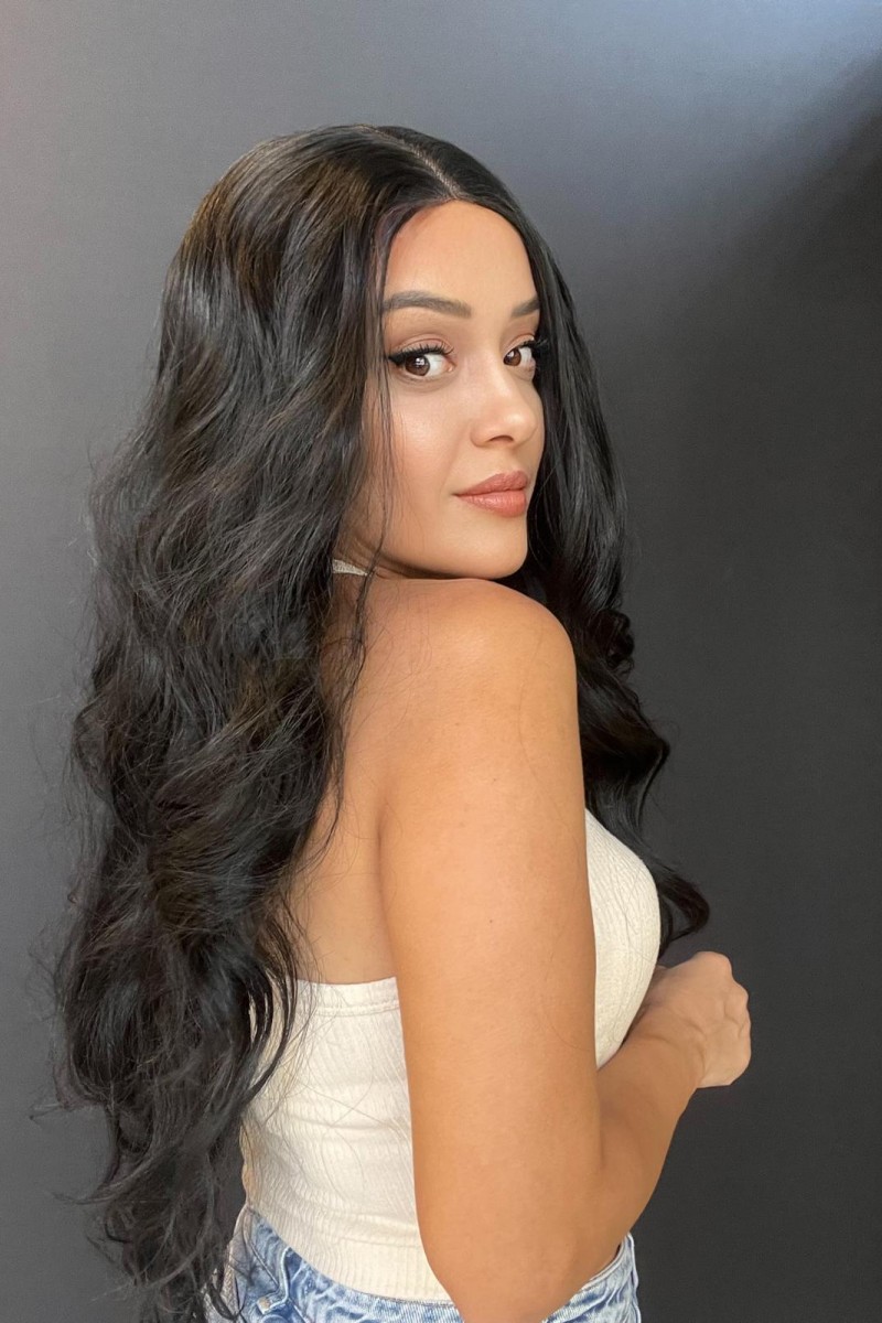 Geniş Su dalgalı Tül peruk Siyah