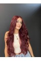 Geniş Su dalgalı Tül peruk Koyu kızıl