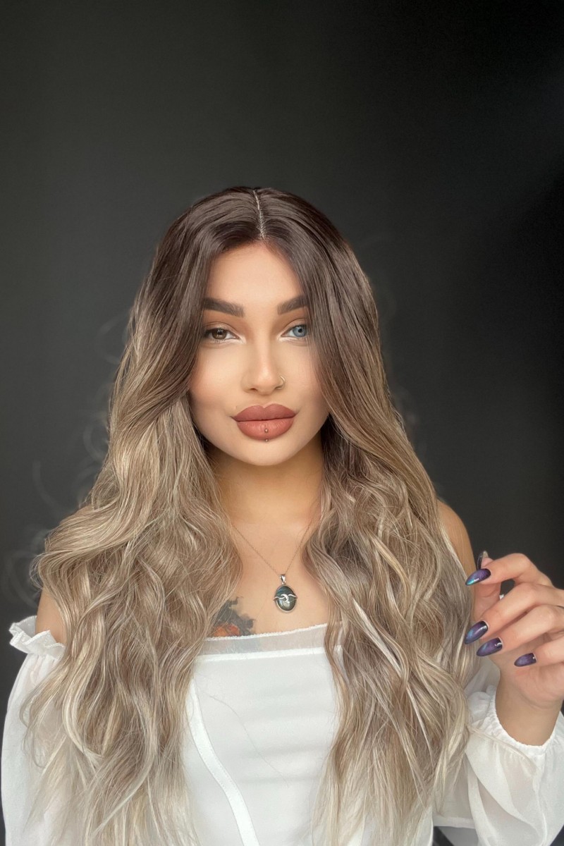 Rus kumralı ombreli Tül peruk