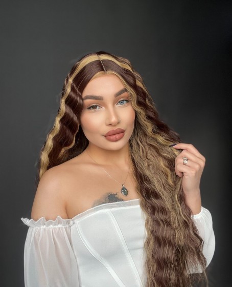 Wag dalgalı peruk modelimiz Kahve karamal ışıltılı