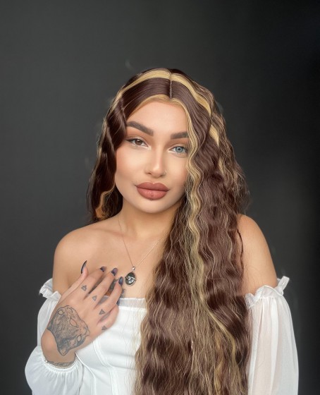 Wag dalgalı peruk modelimiz Kahve karamal ışıltılı