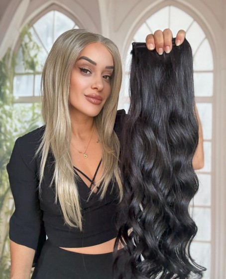 Yarımay+2 yan %100 gerçek çıtçıt saç