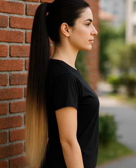 Gerçek saç Bağcıklı cırtlı boyanabilir fönlenebilir At kuyruğu Renk seçenekli