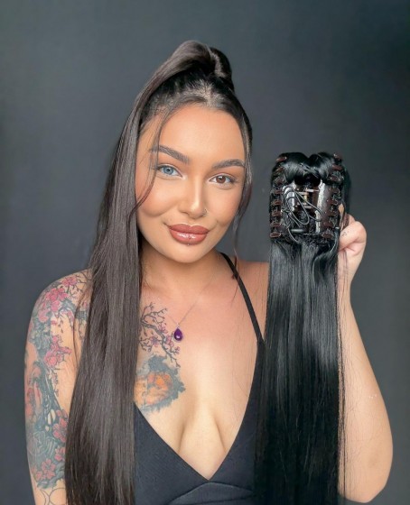 70cm Postiş Tokalı Düz At Kuyruğu - Siyah