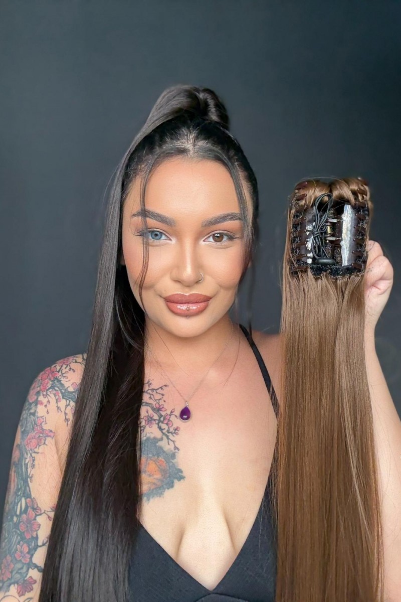 70cm Postiş Tokalı Düz At Kuyruğu - Kumral