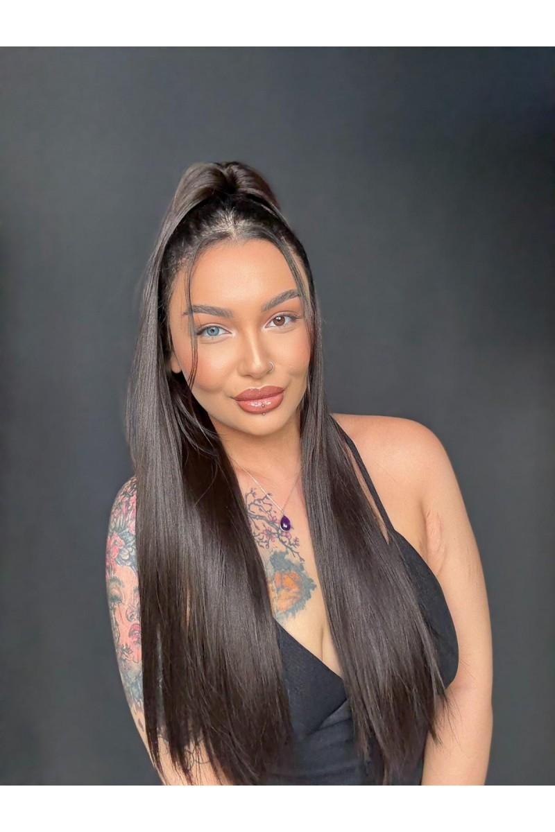 70cm Postiş Tokalı Düz At Kuyruğu - Kahverengi