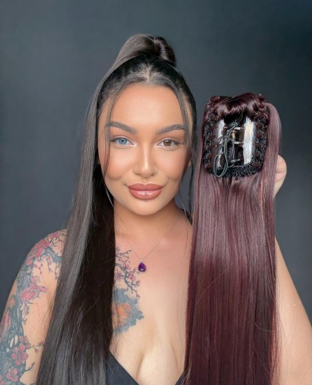 70cm Postiş Tokalı Düz At Kuyruğu - Koyu Kızıl