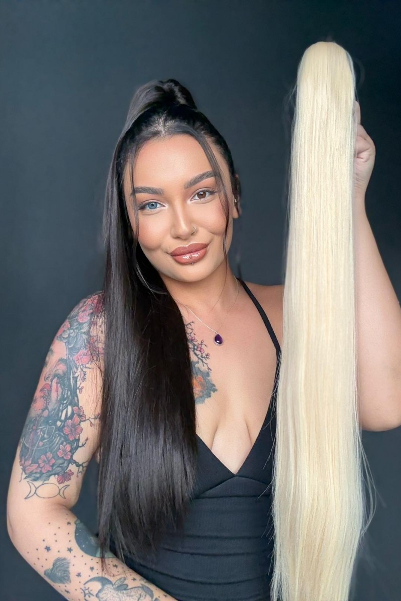 70cm Postiş Tokalı Düz At Kuyruğu - Platin