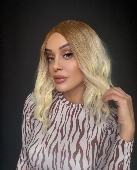 Küt Bob Kesim Tepe kısmı cilt görünümlü medikal peruk