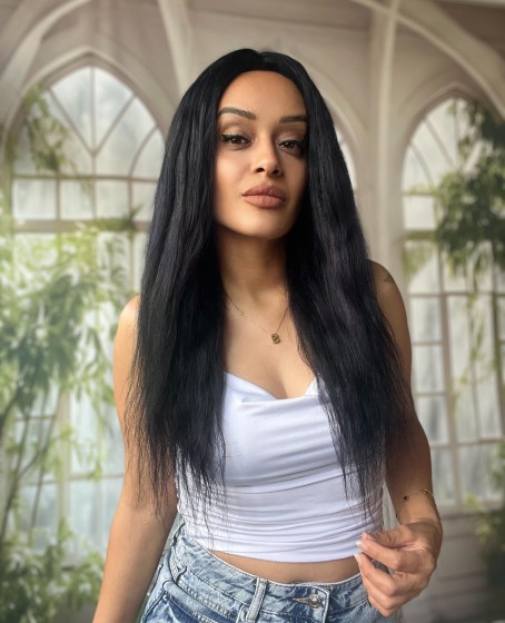 Siyah uzun tül peruk